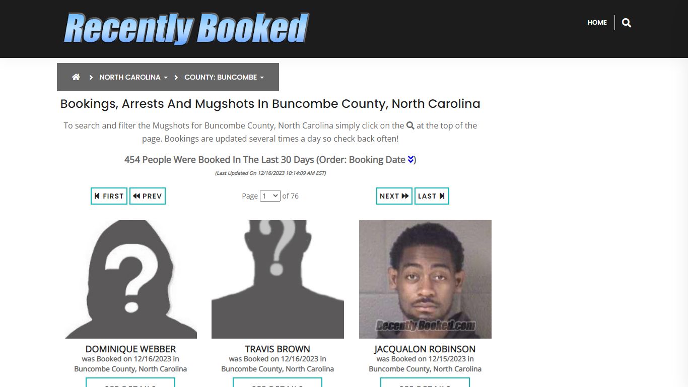 Bookings, Arrests and Mugshots in Buncombe County, North Carolina